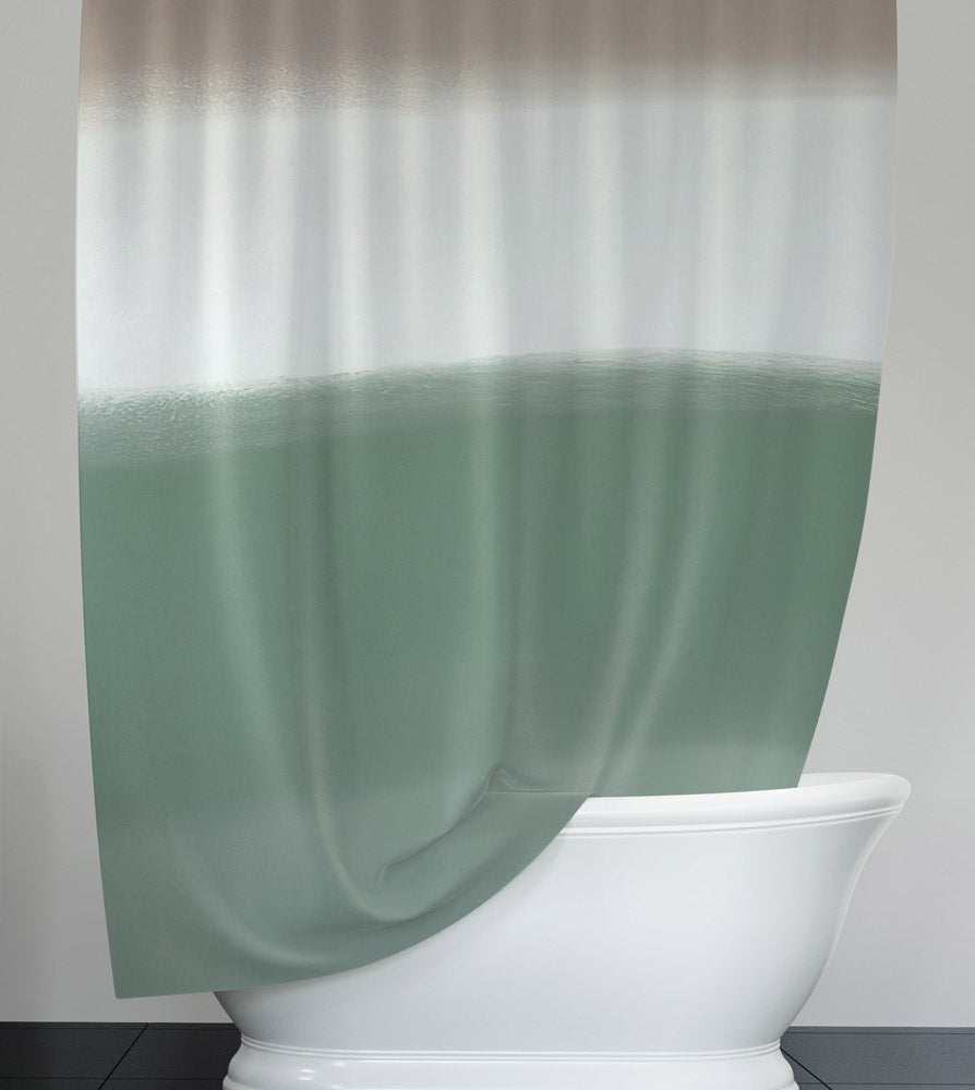 Striped Shower Curtain - Brown, White and Green Watercolor Style - Deja Blue Studios