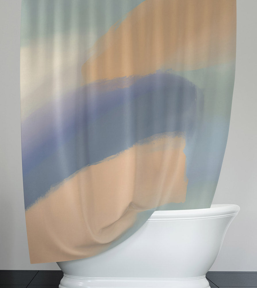 Whimsical Shower Curtain - Blue and Orange Calming Pattern - Deja Blue Studios