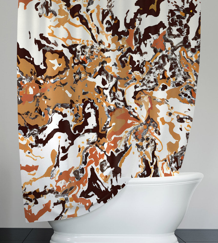 Color Swirl Camo Shower Curtain - Orange and White Design - Deja Blue Studios