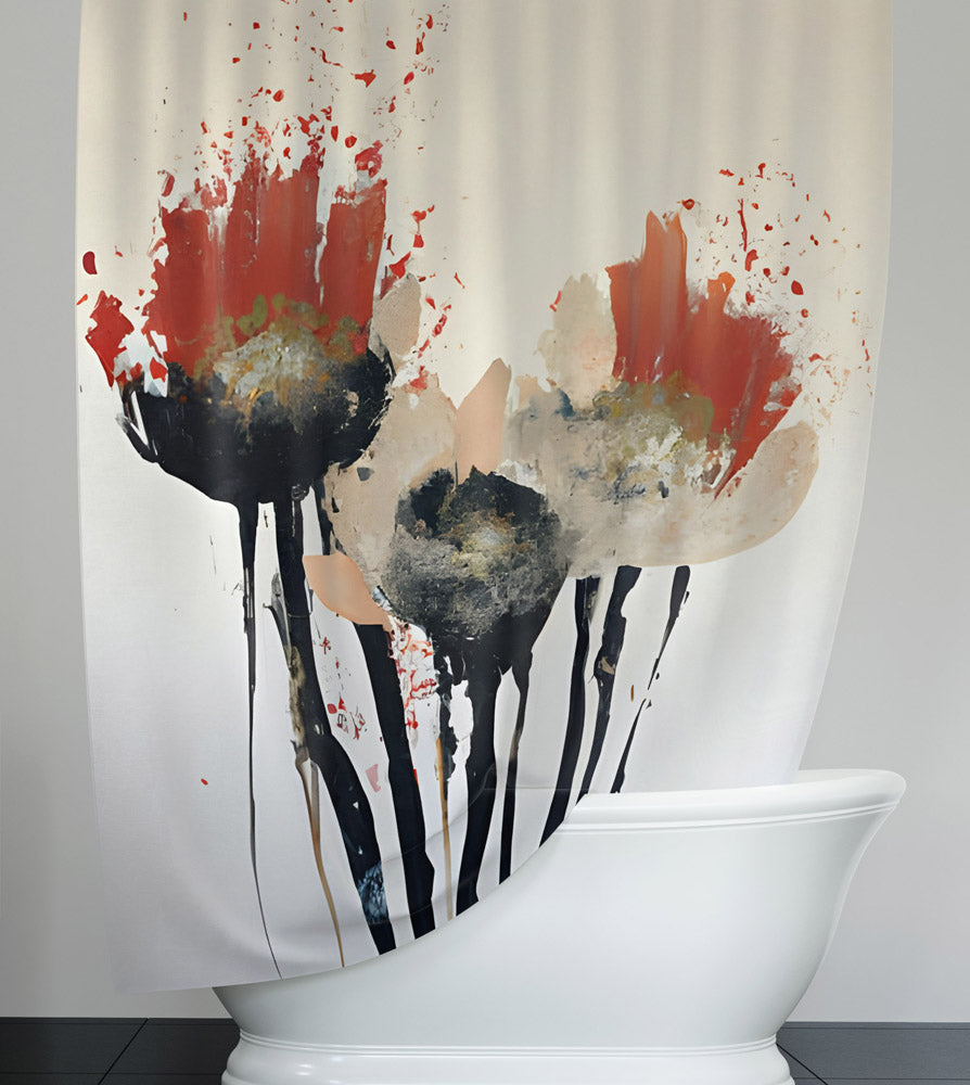 Floral Shower Curtain - Black, Beige, Modern Watercolor - Deja Blue Studios