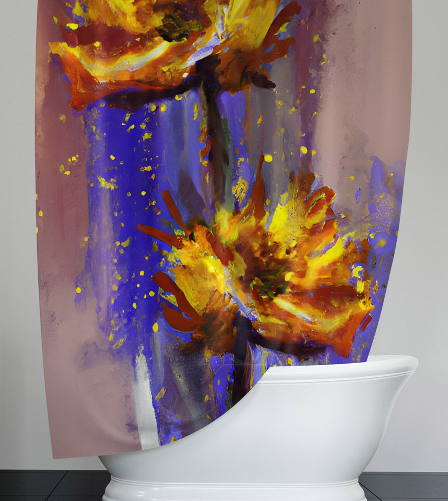 Floral Shower Curtain - Starlight Purple and Pink Contemporary Print - Deja Blue Studios