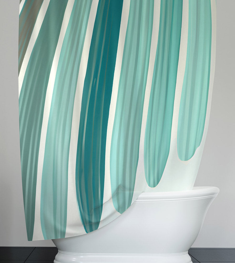 Abstract Shower Curtain - Teal, Aqua, Blue Striped Pattern - Deja Blue Studios