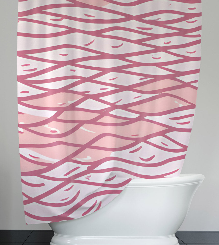 Abstract Shower Curtain - Whimsical Pink Mermaid Scale Pattern - Deja Blue Studios