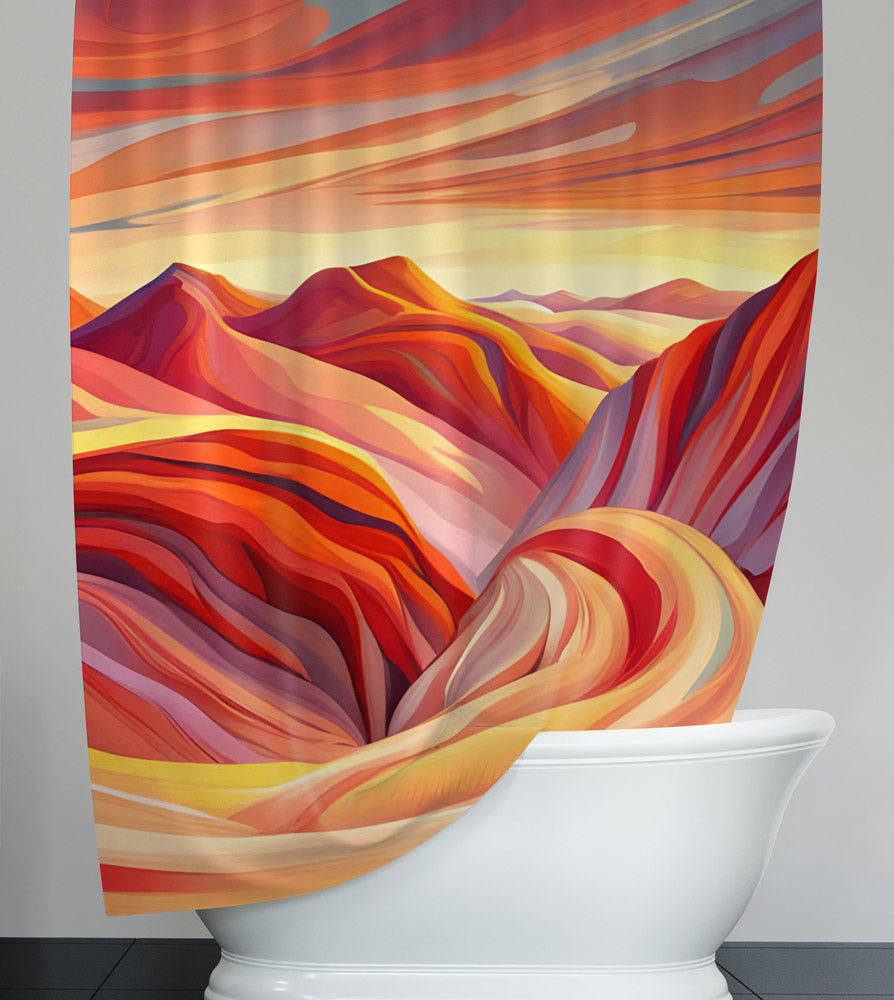 Abstract Shower Curtain - Red and Brown Abstract Desert Scene - Deja Blue Studios