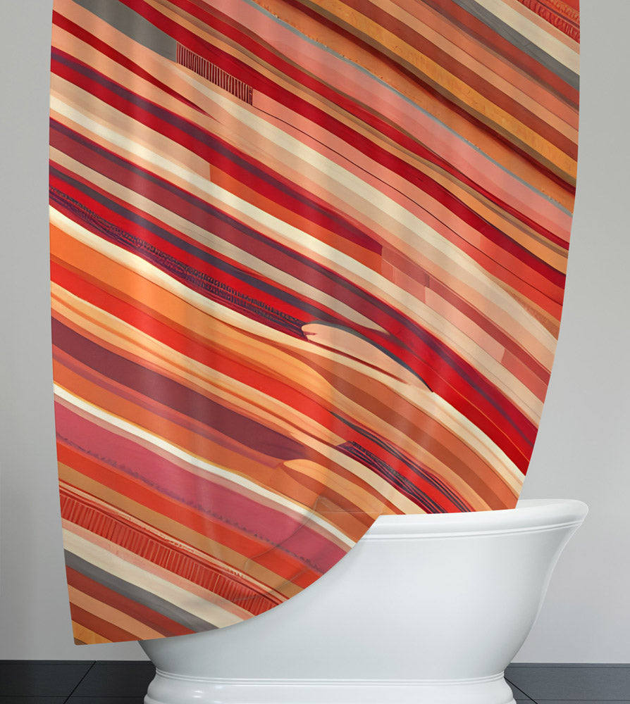 Abstract Shower Curtain - Red Tone Broken Bohemain Stripes - Deja Blue Studios