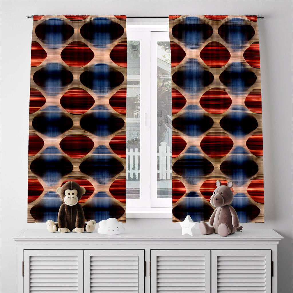 Abstract Window Curtains - Red and Blue Mid Century Style Pattern - Deja Blue Studios