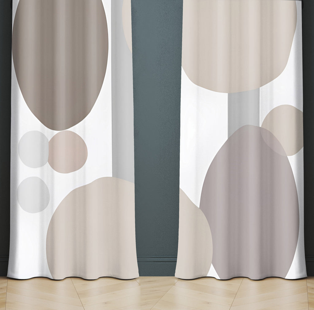 Abstract Window Curtains - Brown, and Gray Geometric Shapes - Deja Blue Studios