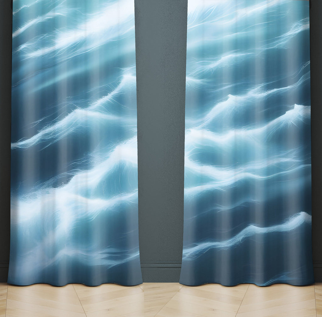Nautical Window Curtains - Stormy Blue Ocean Curtains - Deja Blue Studios