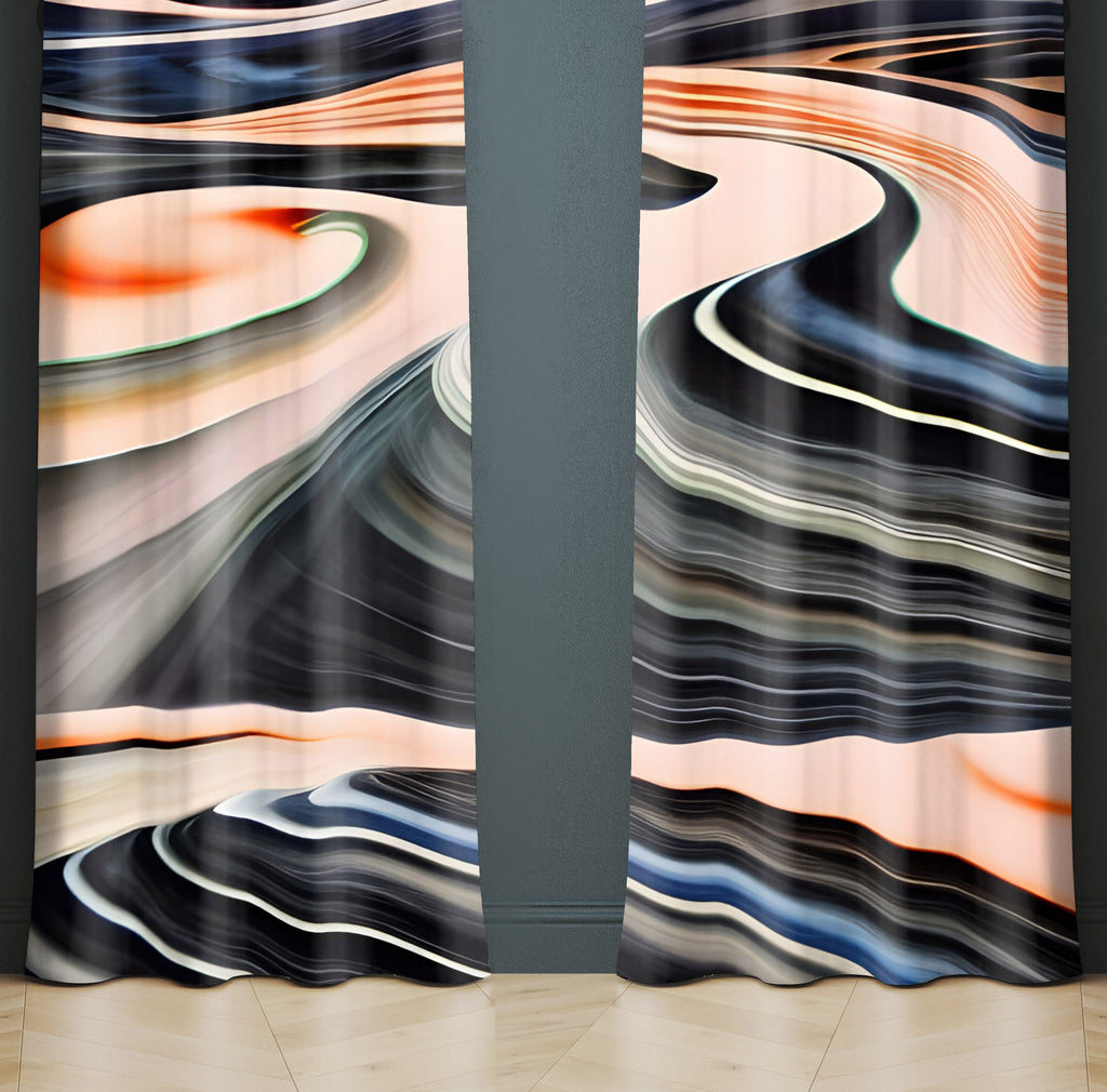 Abstract Window Curtains - Gray and Orange Desert Swirl - Deja Blue Studios
