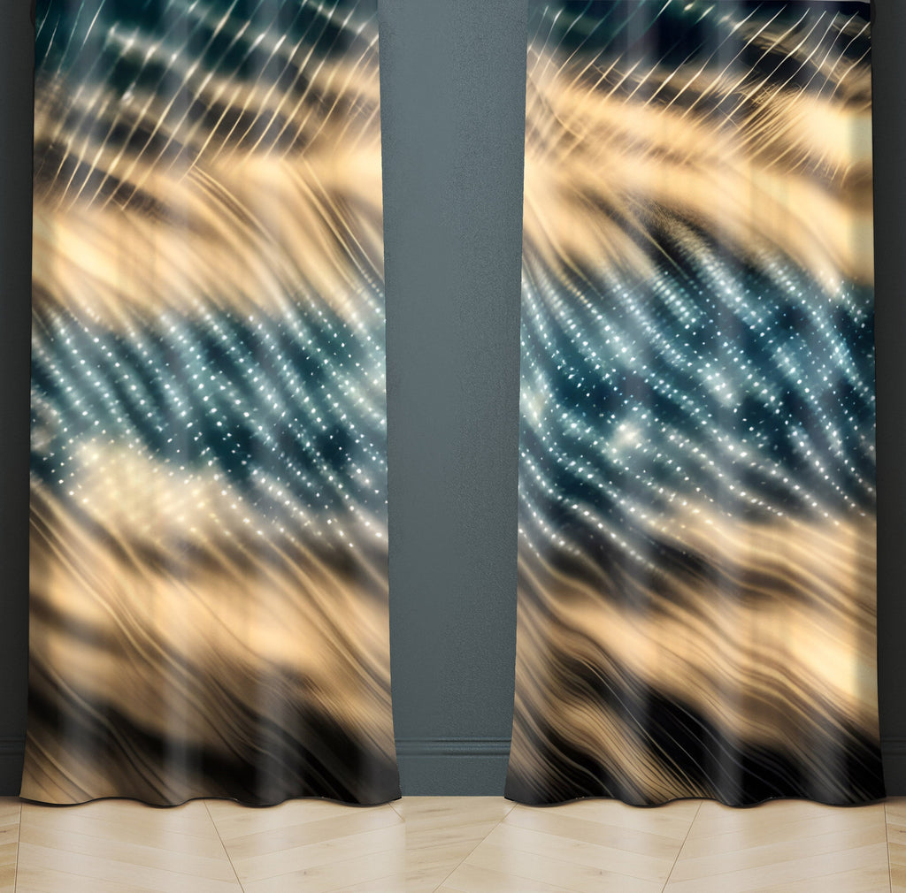 Abstract Window Curtains - Blue and Gold Glamorous Dream - Deja Blue Studios