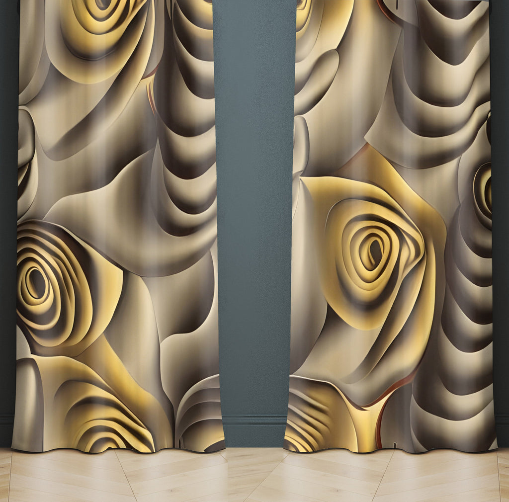Floral Abstract Window Curtain - Golden Rose - Deja Blue Studios