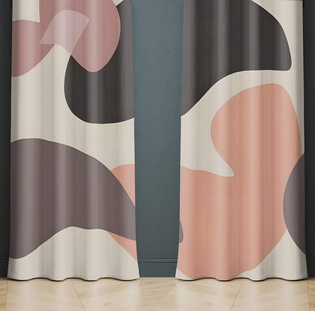 Neutral Geometric Window Curtain - Tan and Brown Spotted Dots - Deja Blue Studios
