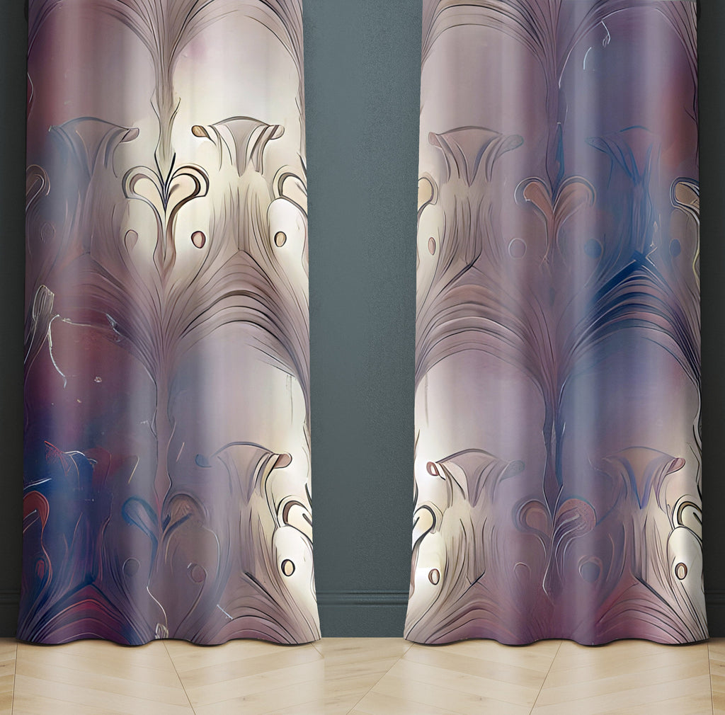 Abstract Demask Window Curtain - Embossed Pink and Blue Demask - Deja Blue Studios