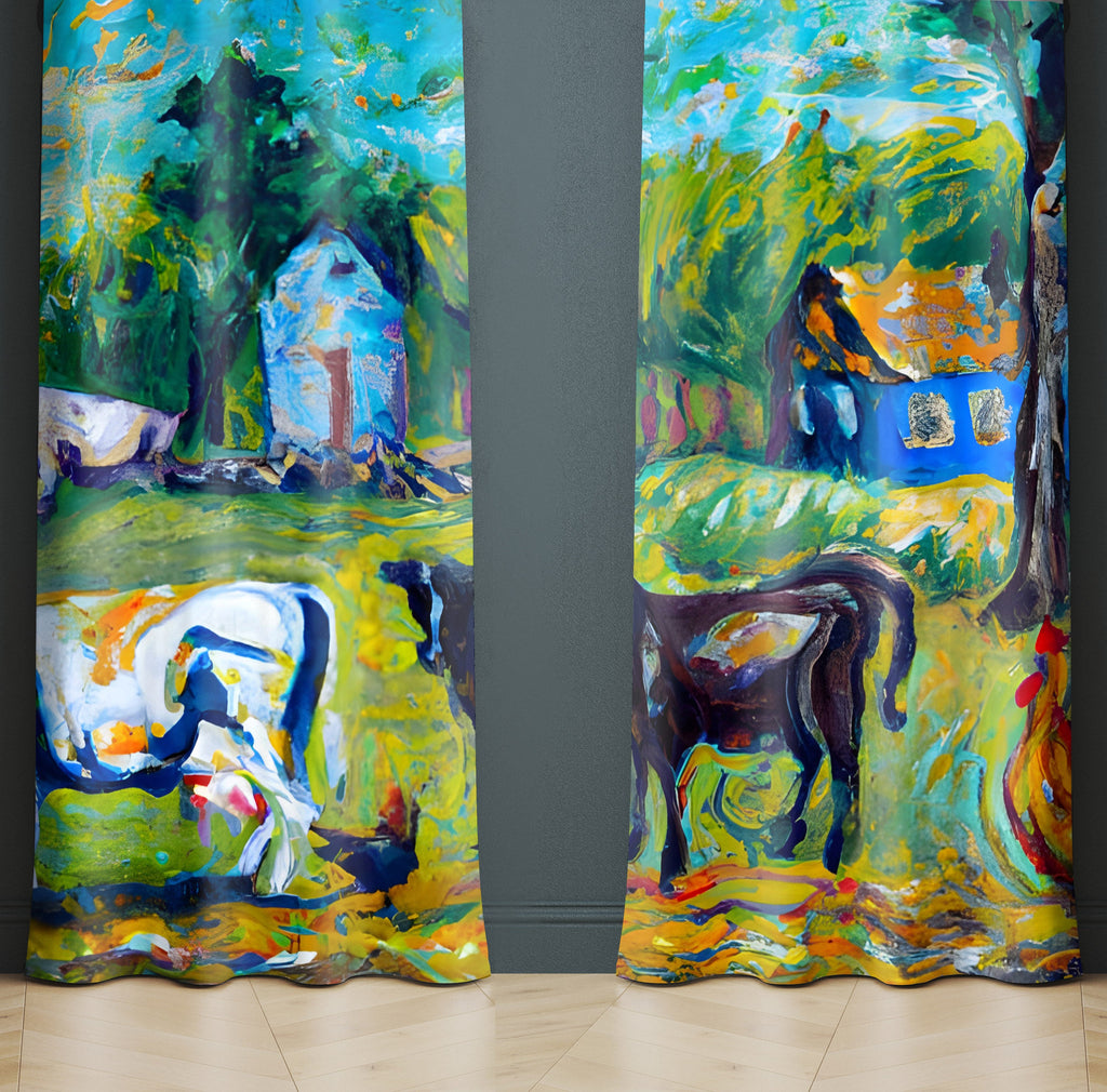Watercolor Window Curtain - A Day on the Farm - Deja Blue Studios