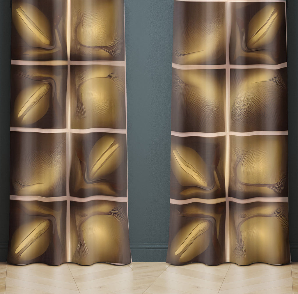 Checkered Window Curtain - Gold and Tan Abstract - Deja Blue Studios