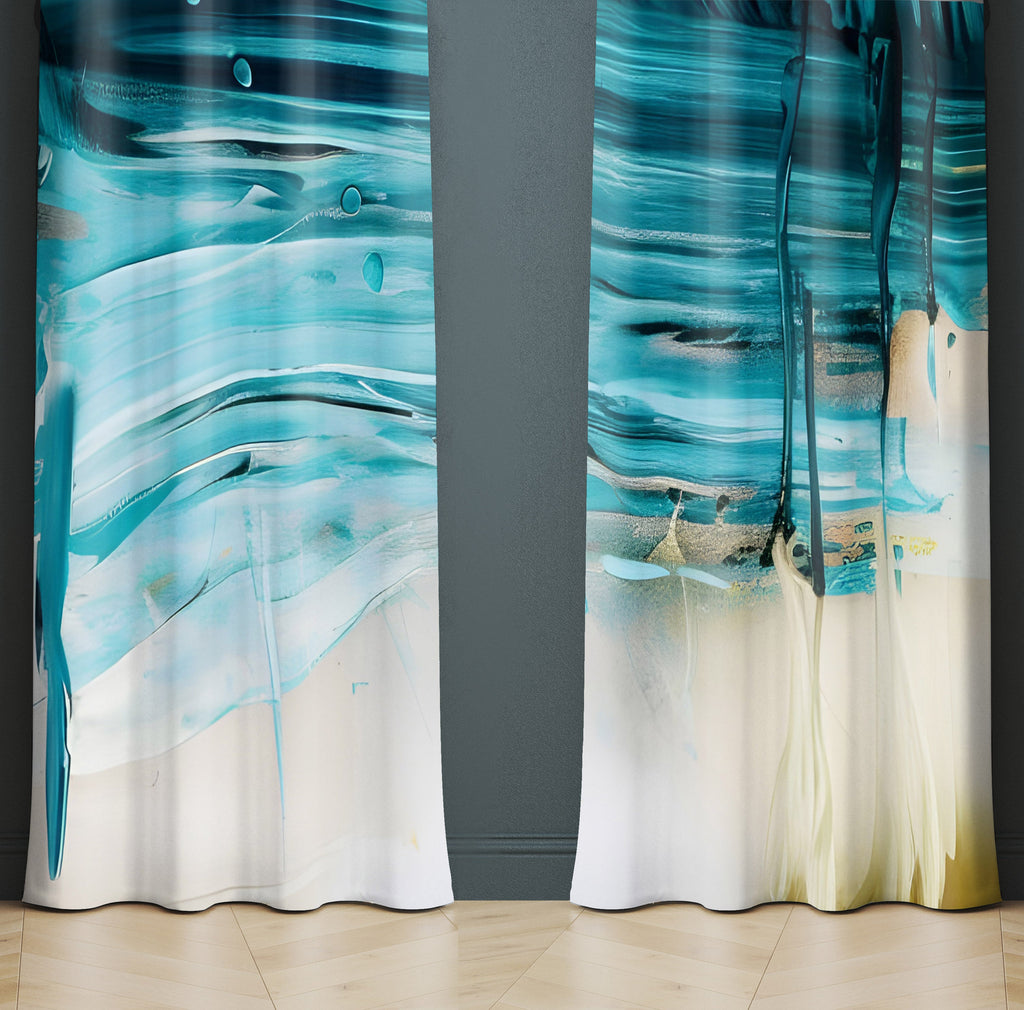 Nautical Window Curtain - Abstract Beachy Ocean Wave - Deja Blue Studios