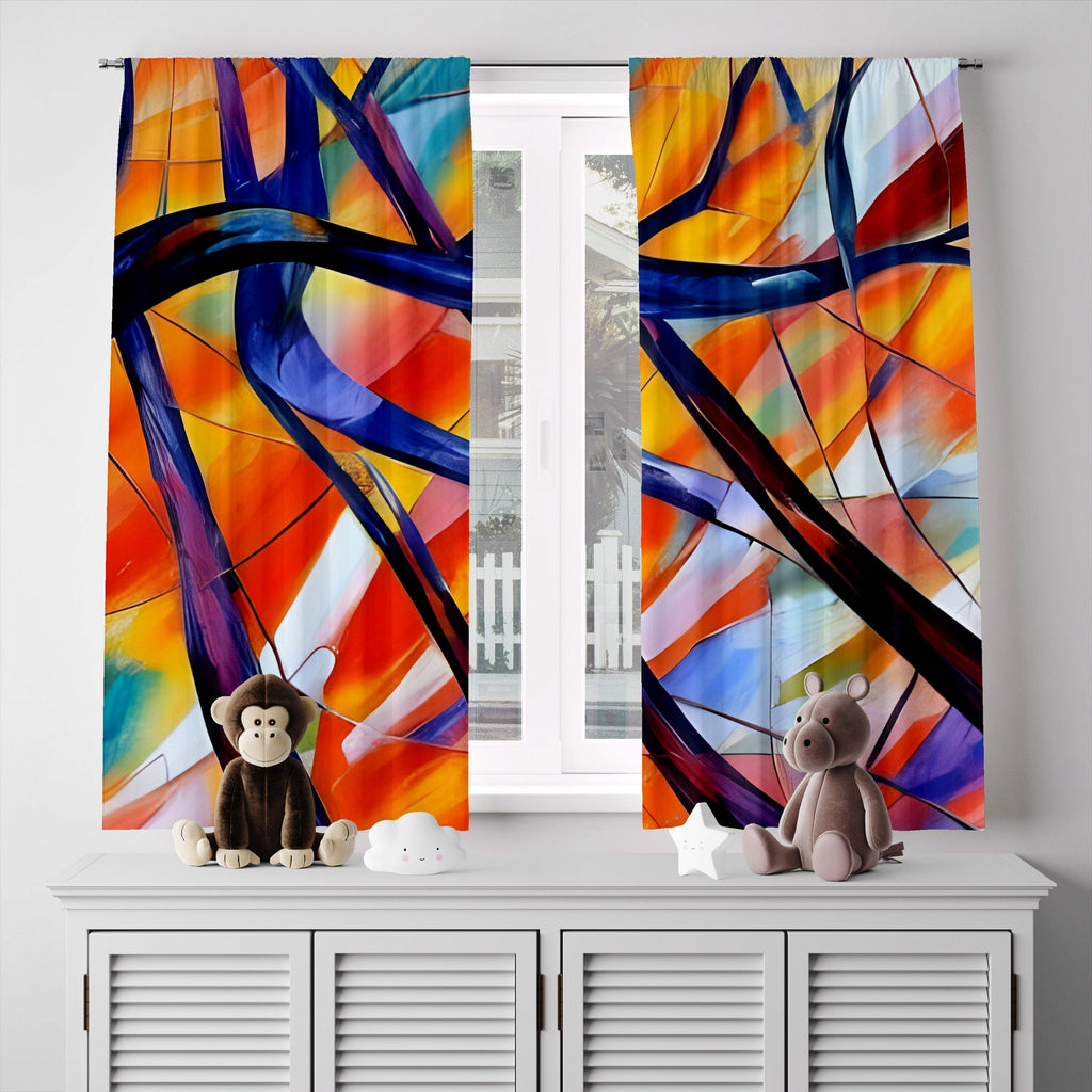 Abstract Window Curtain - Stained Glass Abstract Branches - Deja Blue Studios