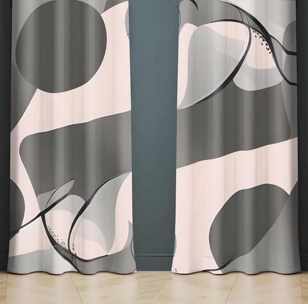 Abstract Window Curtain - Geometric Tan and Black - Deja Blue Studios