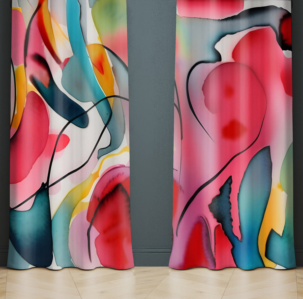 Multi Color Abstract Window Curtains - Maxiamlist Watercolor Style Design - Deja Blue Studios