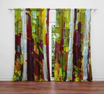 Abstract Stripes Window Curtains - Rustic Abstract Green and Yellow Forest Print - Deja Blue Studios