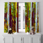 Abstract Stripes Window Curtains - Rustic Abstract Green and Yellow Forest Print - Deja Blue Studios