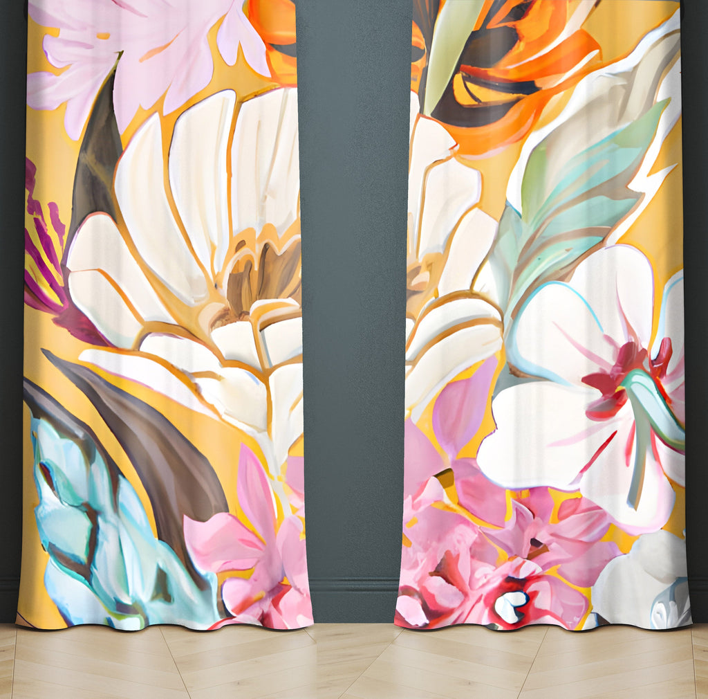 Bold Floral Window Curtains - Large Pink Chic Print - Deja Blue Studios