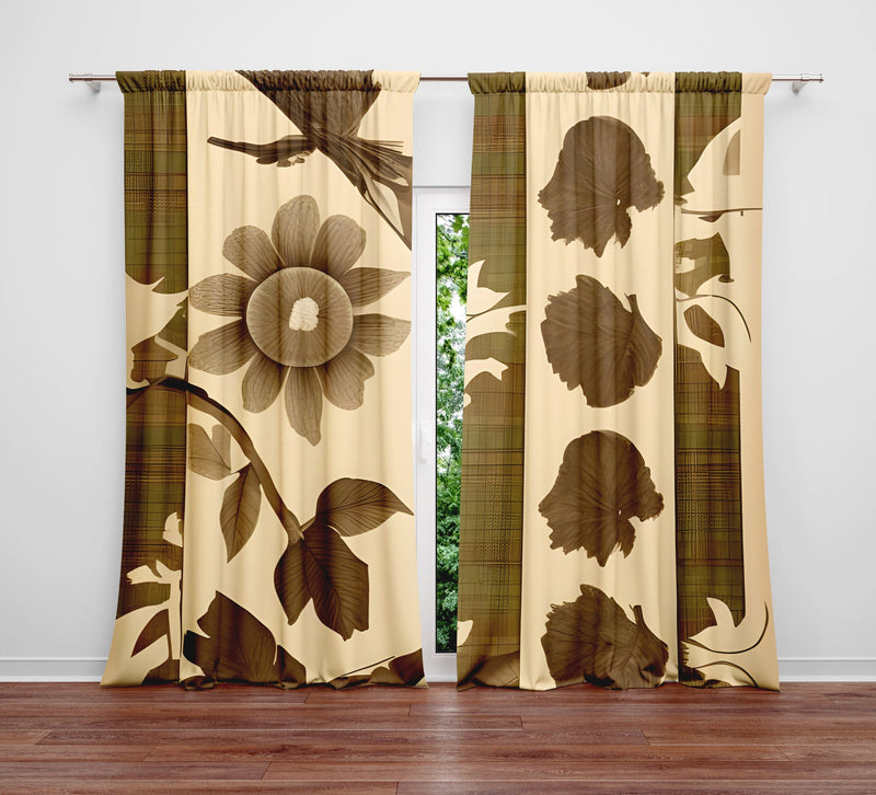 Abstract Country Chic Window Curtains - Brown and Beige Broken Patterns - Deja Blue Studios