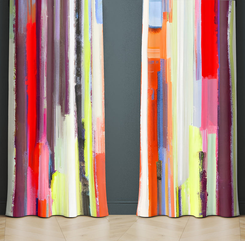 Abstract Stripes Window Curtains - Broken Painted Falling Lines Print - Deja Blue Studios