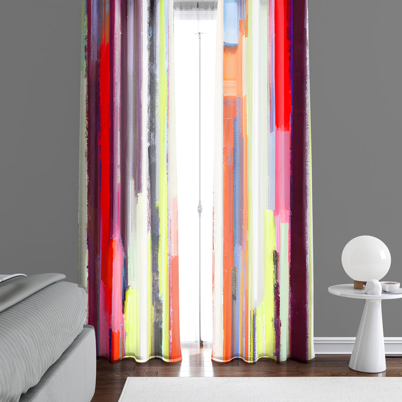 Abstract Stripes Window Curtains - Broken Painted Falling Lines Print - Deja Blue Studios
