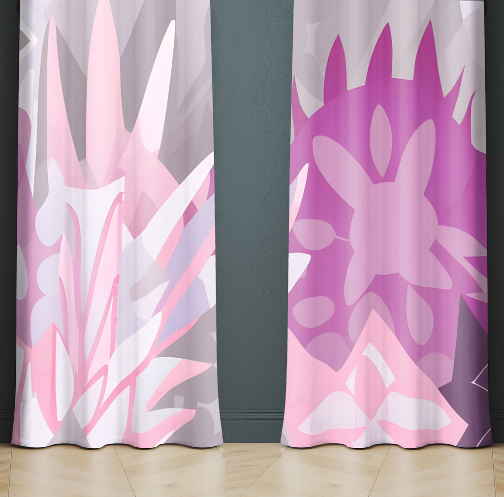 Abstract Window Curtains - Gray, Pink and Purple Spiky Shapes Print - Deja Blue Studios