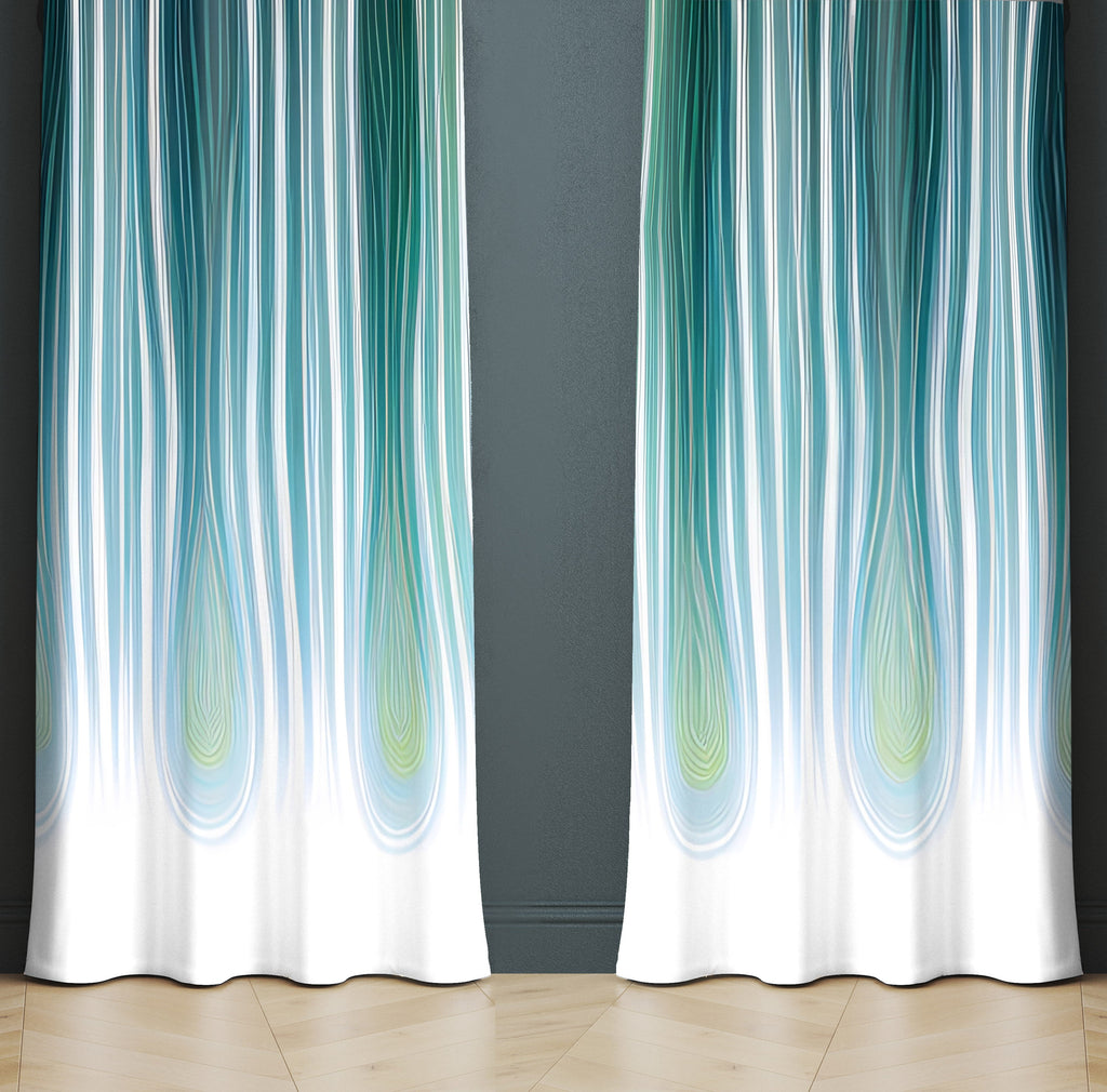 Abstract Striped Window Curtains - Blue, Green and Turquoise Wavy Pattern - Deja Blue Studios
