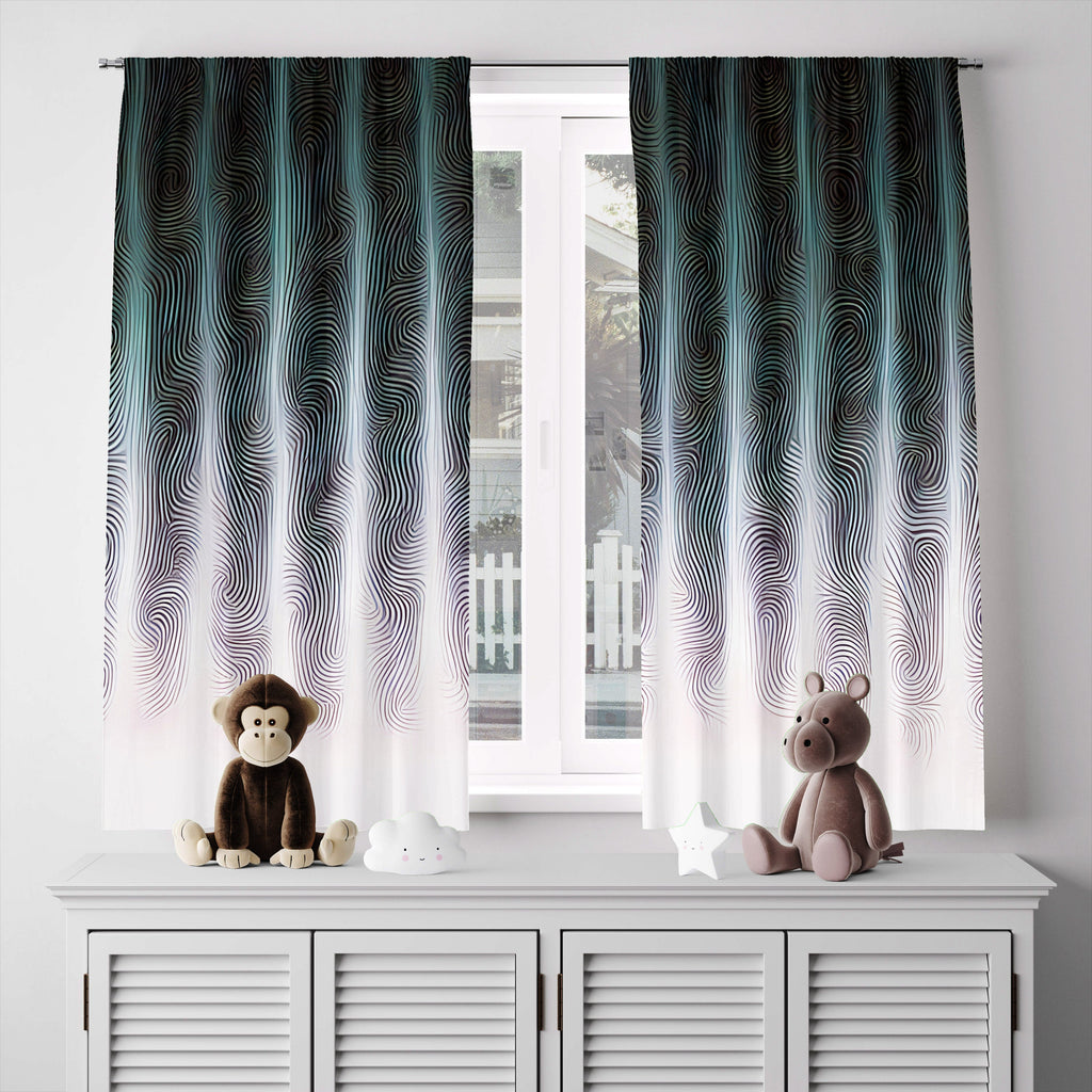 Abstract Striped Window Curtains - Black, White and Green Wavy Line Pattern - Deja Blue Studios