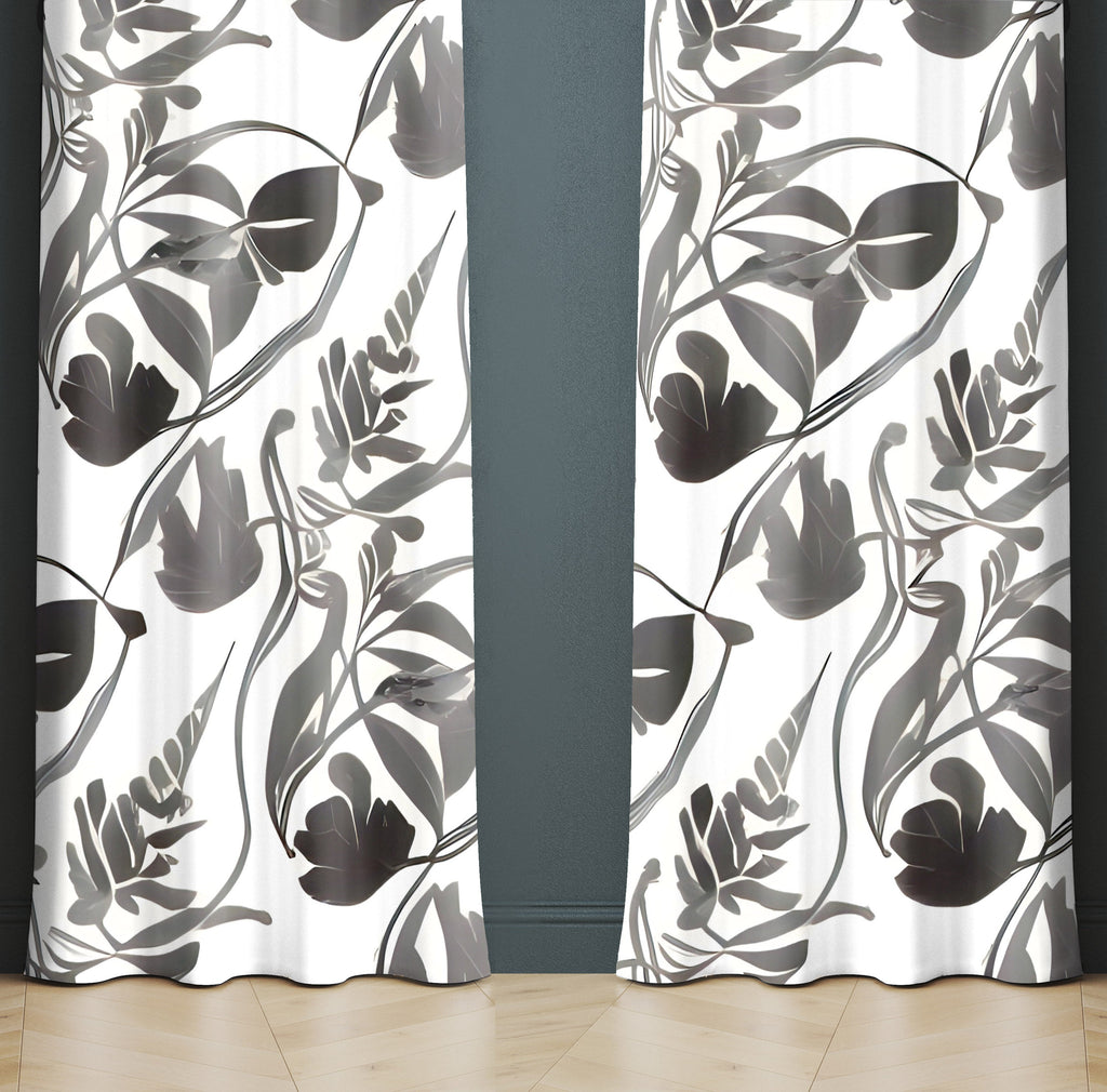 Abstract Window Curtains - Whimsical Leaf and Plant Abstract Print - Deja Blue Studios