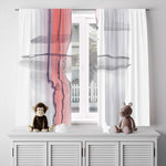 Abstract Watercolor Window Curtains - Salmon, White and Gray Vertical Stripe Print - Deja Blue Studios