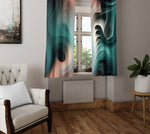 Abstract Smoke Window Curtains - Turquoise, Pink and Black Swirl Pattern - Deja Blue Studios