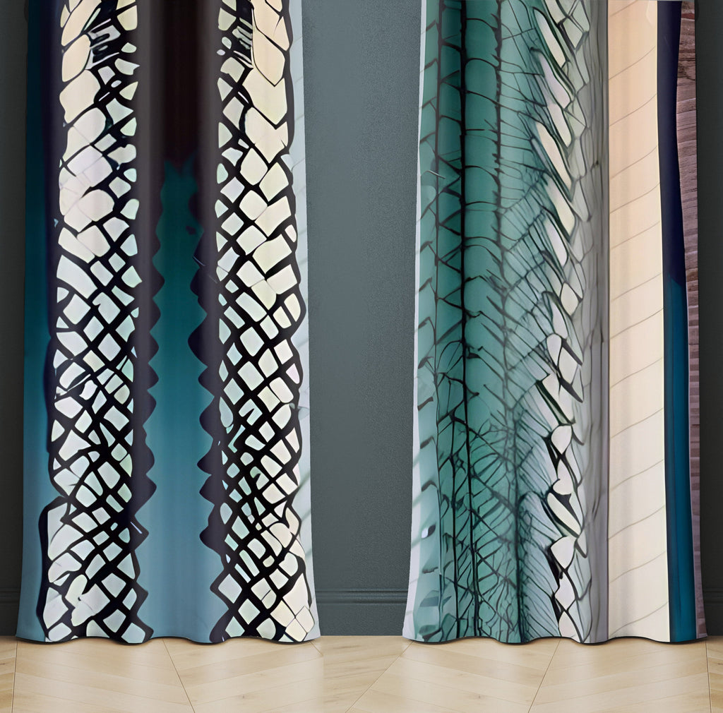 Abstract striped Window Curtains - Green, Blue and Beige Watercolor Marker Stripes - Deja Blue Studios