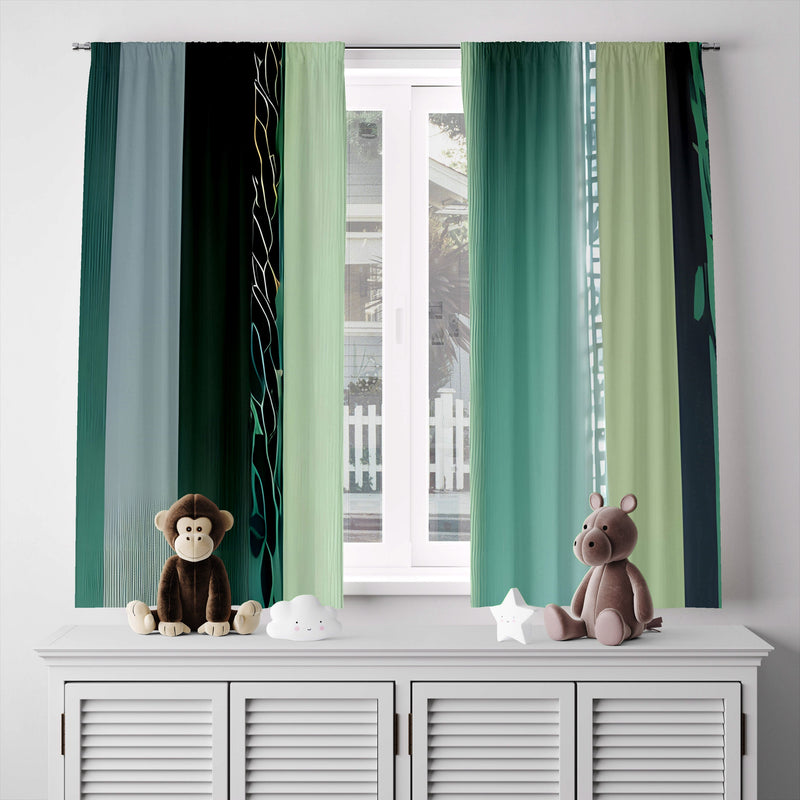 Abstract Striped Window Curtains - Shades of Green Striped Pattern - Deja Blue Studios