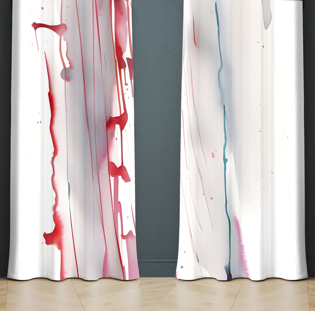 Abstract Splatter Window Curtains - Red and White Watercolor Splatter Stripes - Deja Blue Studios