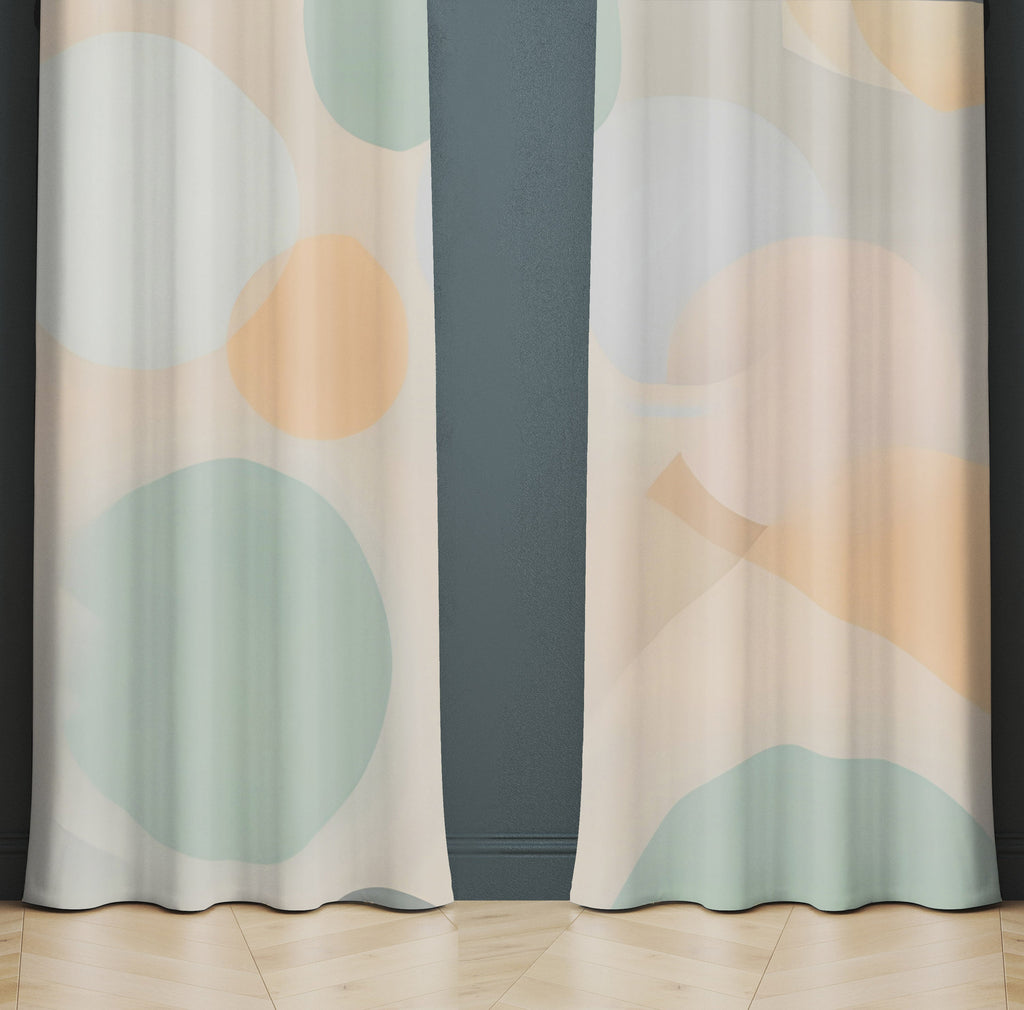 Calming Shapes Window Curtains - Green, Brown and Orange Abstract Circles - Deja Blue Studios
