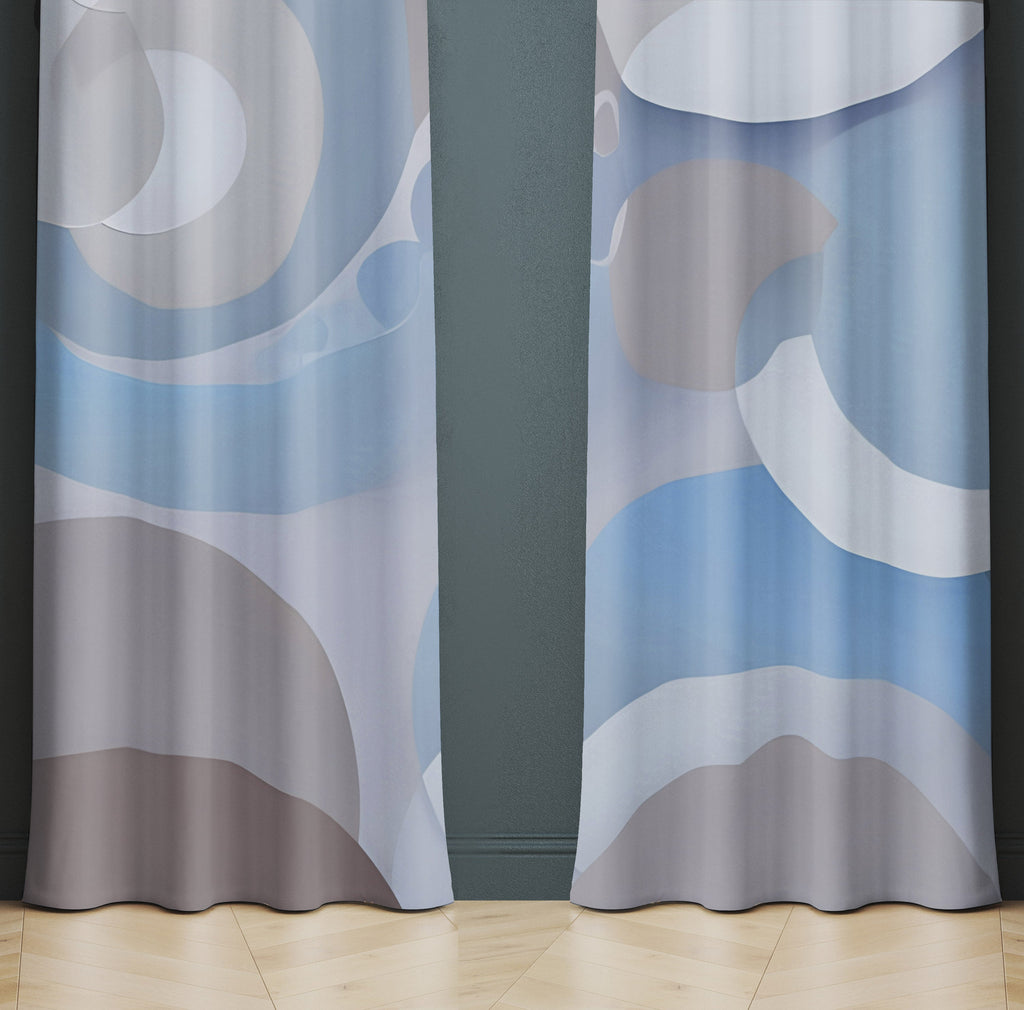 Abstract Window Curtains - Abstract Smears and Shapes in Blue and Brown - Deja Blue Studios
