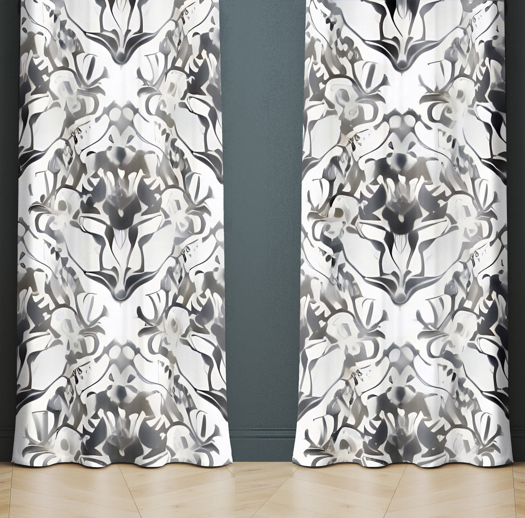 Abstract Window Curtain - Gray and White Demask - Deja Blue Studios