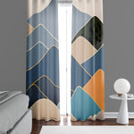 Abstract Window Curtain - Blue and Gold Geode Mountain - Deja Blue Studios