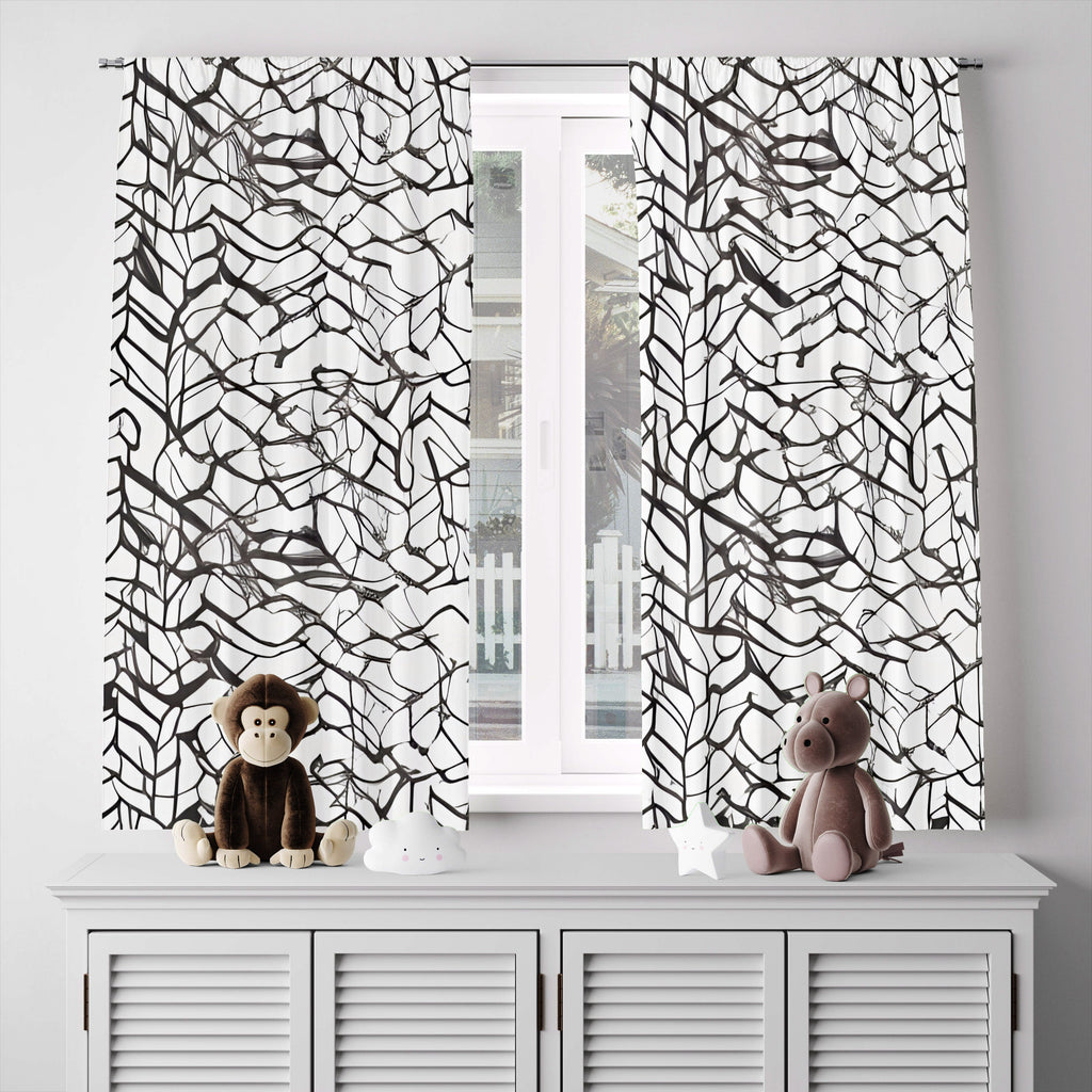 Abstract Window Curtain - Gray and White Scribbles - Deja Blue Studios
