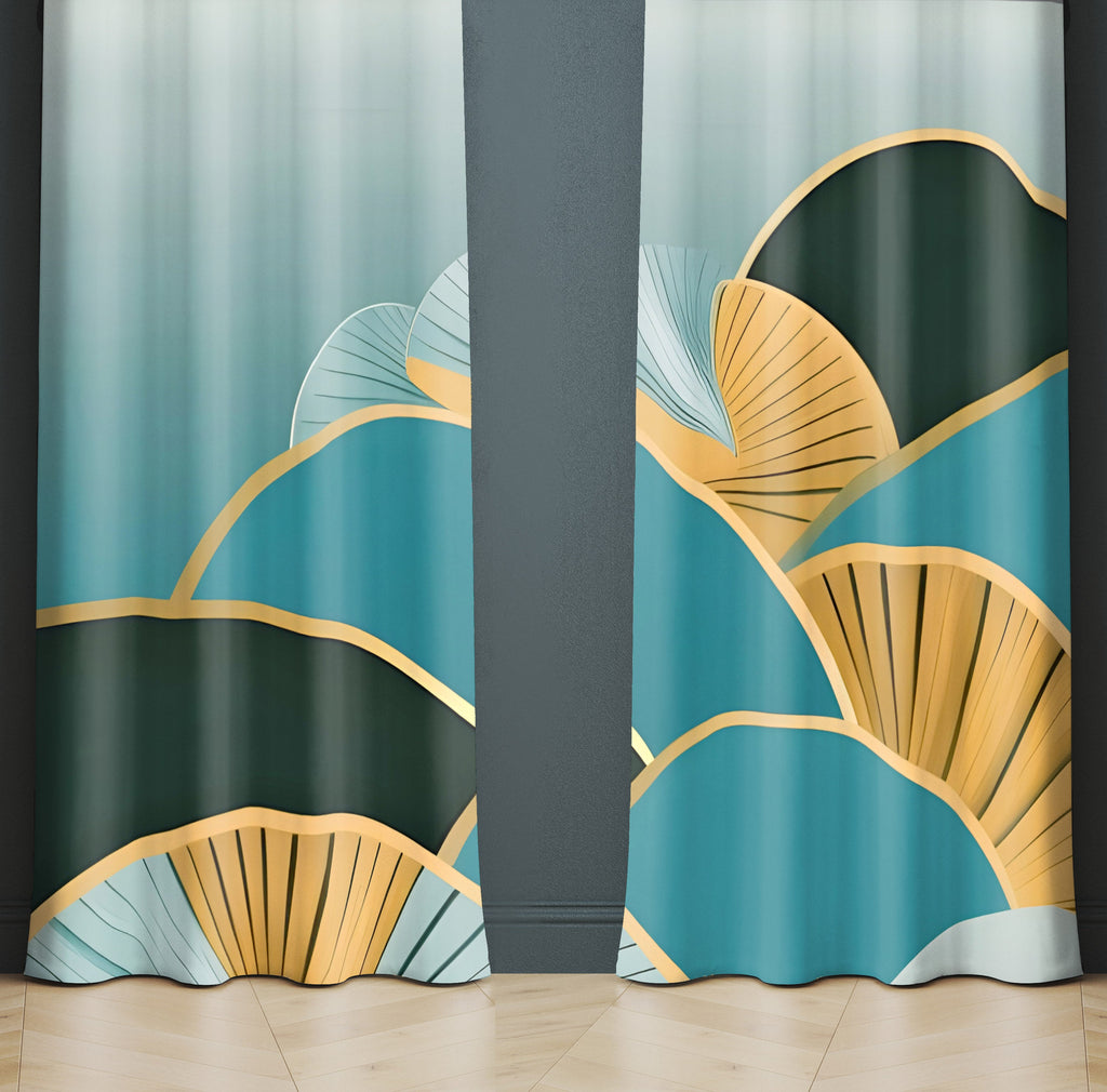 Abstract Window Curtain - Blue and Yellow Geode Fans - Deja Blue Studios