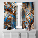 Abstract Window Curtain - Blue and Brown Faux Alcohol Ink - Deja Blue Studios