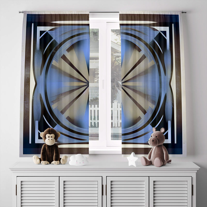 Abstract Window Curtain - Blue and Gray Kaleidoscope - Deja Blue Studios