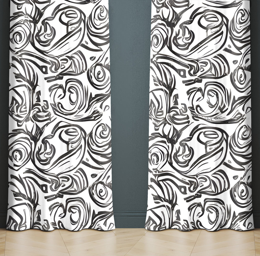 Abstract Window Curtain - Gray and White Swirl Pattern - Deja Blue Studios