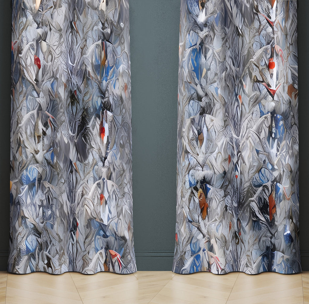 Abstract Window Curtain - Gray, Blue, and Red Watercolor Pattern - Deja Blue Studios