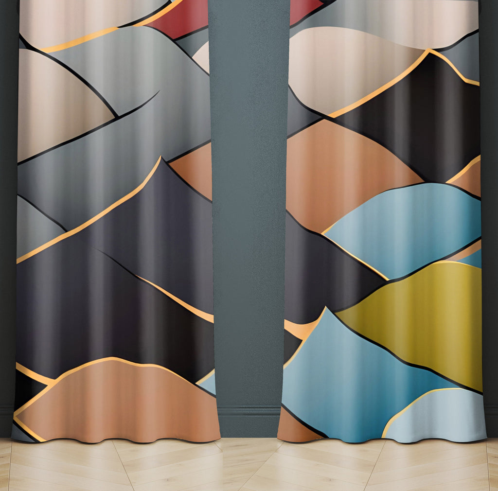 Abstract Window Curtain - Multi Colored Mermaid Scales - Deja Blue Studios