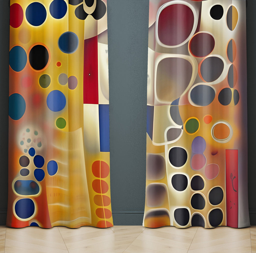 Abstract Window Curtain - Multi Colored Oil on Water Dots - Deja Blue Studios